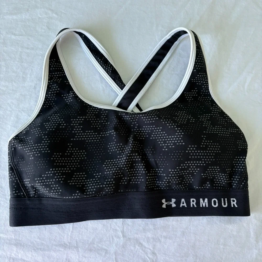 Under Armour Womens Black Camo Stretch Quick-Dry Mid Crossback Sports Bra Size L